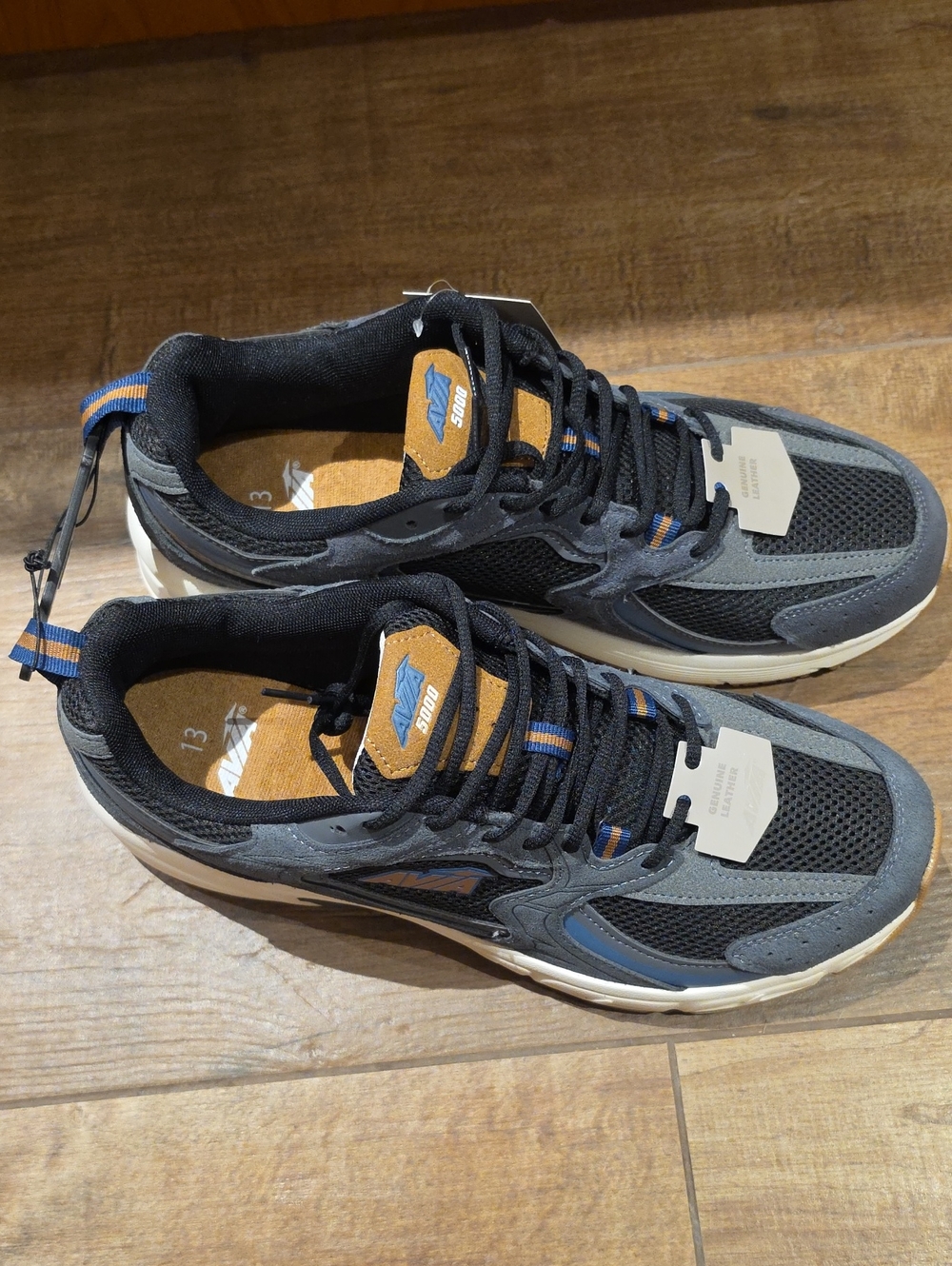 NWT: Avia Men’s Gray and Black Athletic Sneakers with Tan and Blue Accents